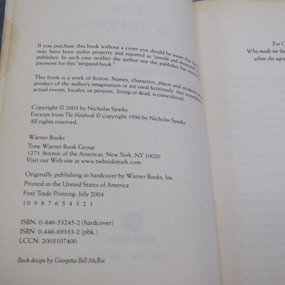 The Wedding By Nicholas Sparks Papercover Book - Picture 5 of 7